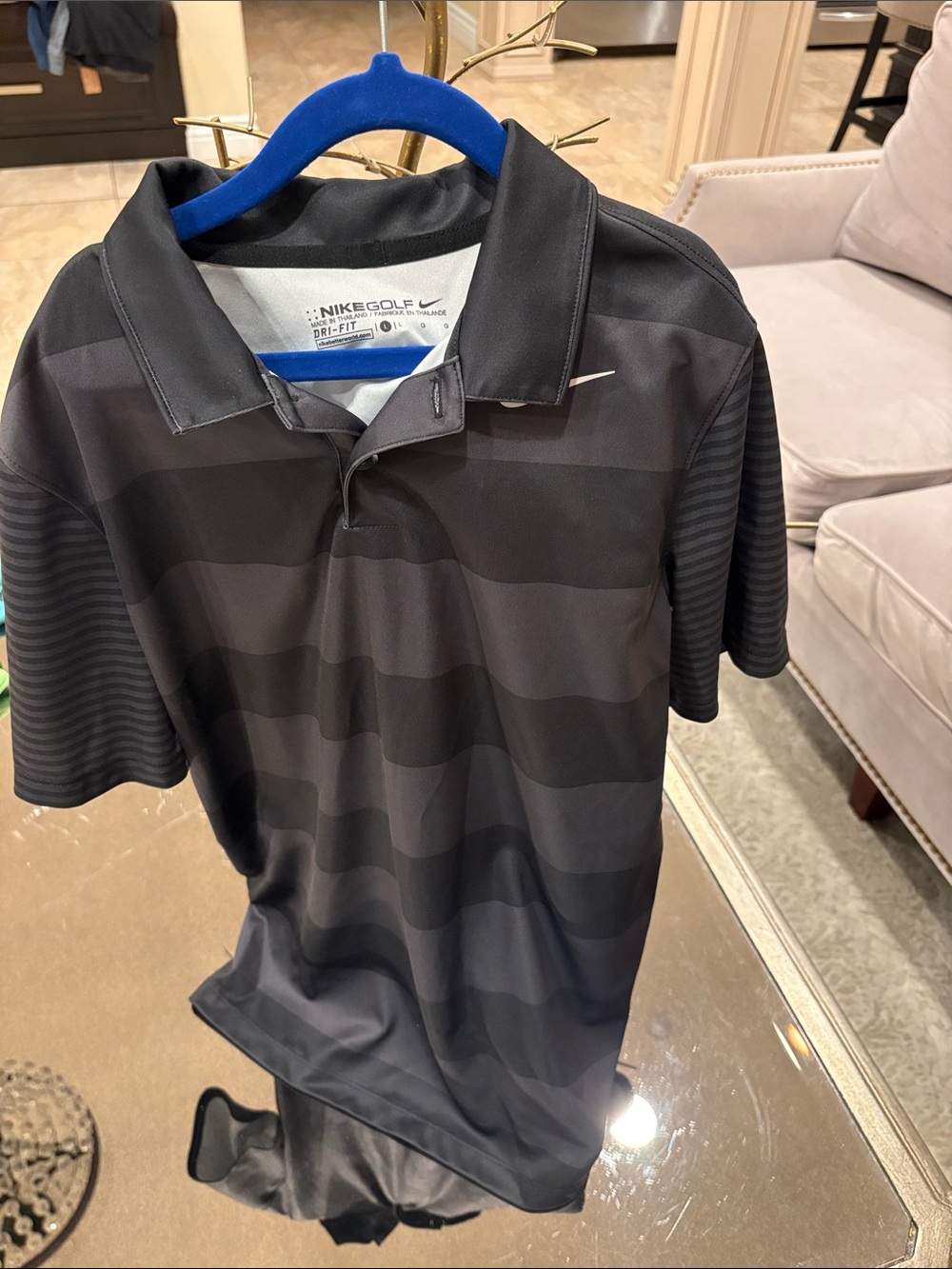 Nike Black and Charcoal Striped Dri-FIT Polo